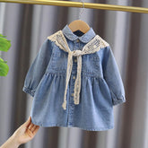 Spring Autumn Kids Girls Denim Dress Long Sleeve-Veeddydropshipping